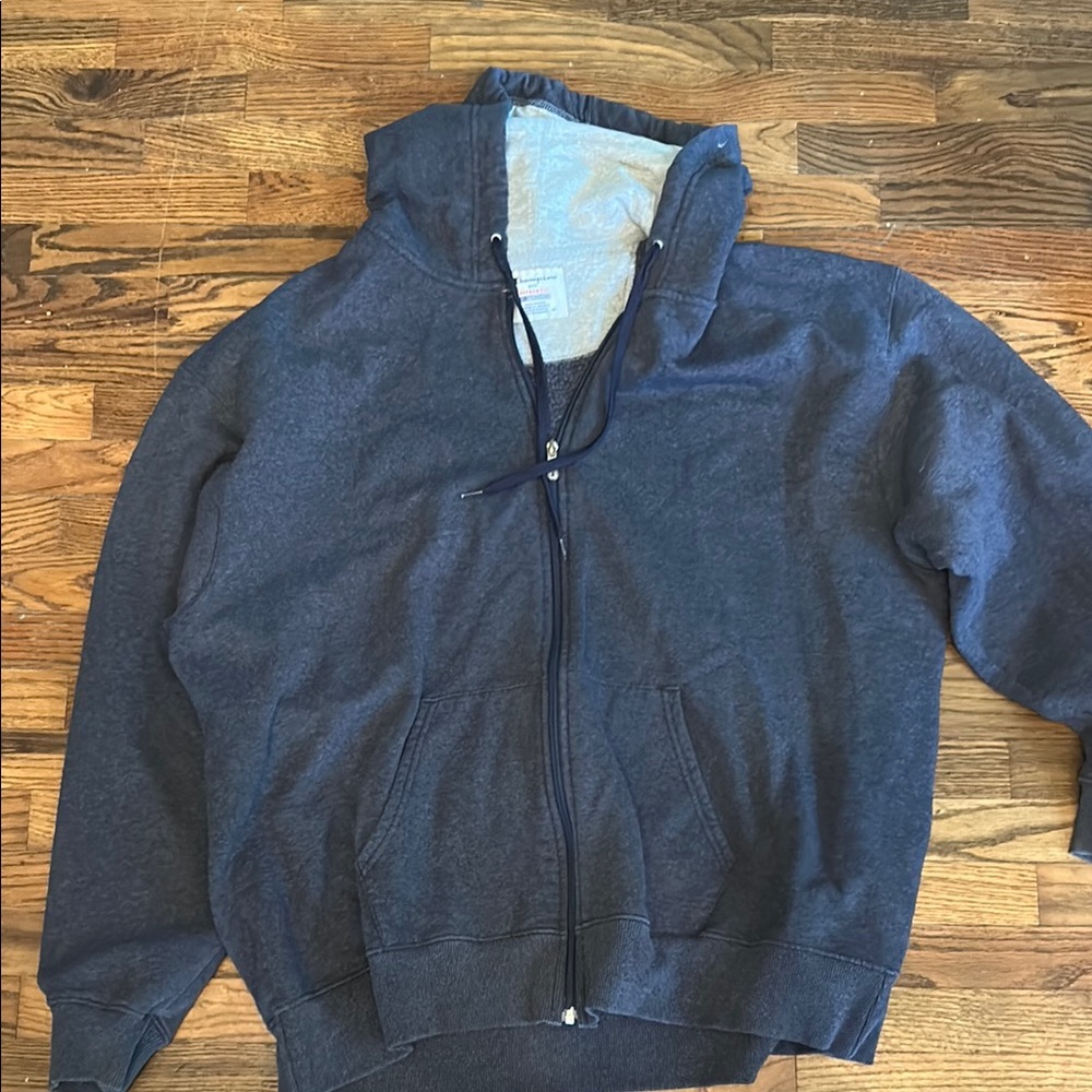Champion Blue Zip-Up Sweater with Ribbed Cuffs
